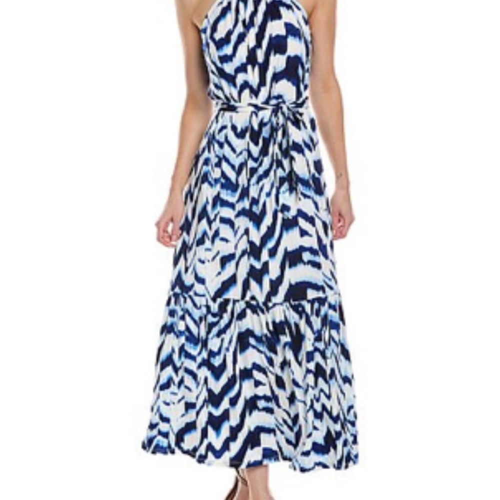 NWT Maggy London Blue and White Halter Maxi Dress